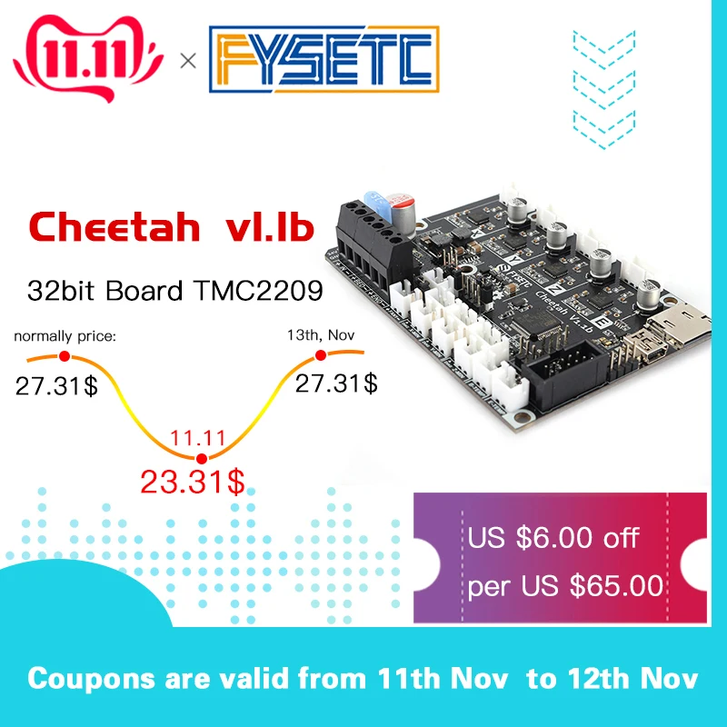 Kaufen Cheetah v1.1b 32bit Bord TMC2209 UART Stille Bord Marlin 2,0 SKR mini E3 TMC2208 Für Creality CR10 Ender 3 Ender 3 pro Ender 5