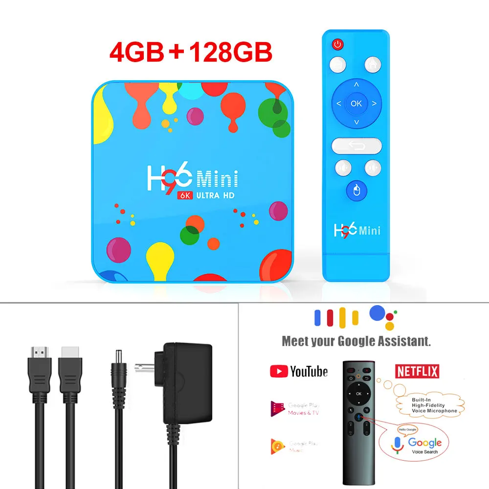 Android 9,0 ТВ приставка 4 ГБ 32 ГБ 128 ГБ H96 Мини Allwinner H6 четырехъядерный 6K H.265 Wifi HD Google плеер Youtube телеприставка PK H96 MAX - Цвет: 4G128G Voice control