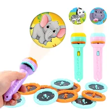 Lampe de poche projecteur, jouet amusant, livre d'histoire de sommeil pour bébé, dessin animé éducatif précoce, motifs d'animaux, lampe de Projection, jouet lumineux