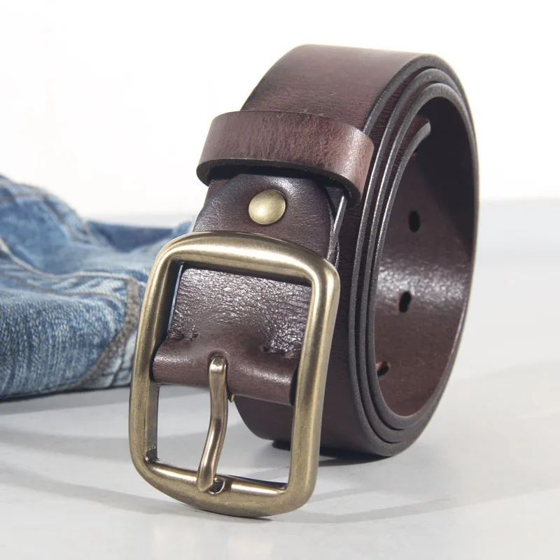 2020 New Men's 100% High Quality Cowhide Belt Made Of Thick Leather Brass Anti-Scratch Buckle Jeans Classic Casual Work Belt