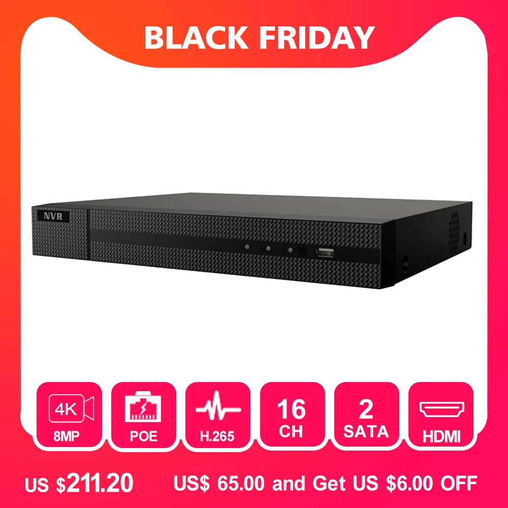 Hikvision-HiLook OEM NVR-216MH-C/16 P 16 CH POE NVR канальный H.265 видео наблюдение 4K сетевой