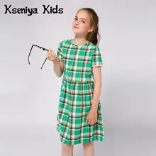 Kseniya/детское зеленое хлопковое кружевное клетчатое платье с короткими рукавами для дня рождения, дня рождения, школы