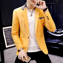 Повседневный мужской белый блейзер Мужской Блейзер пиджак на одной пуговице тонкий пиджак леопардовый воротник клубный пиджак S115