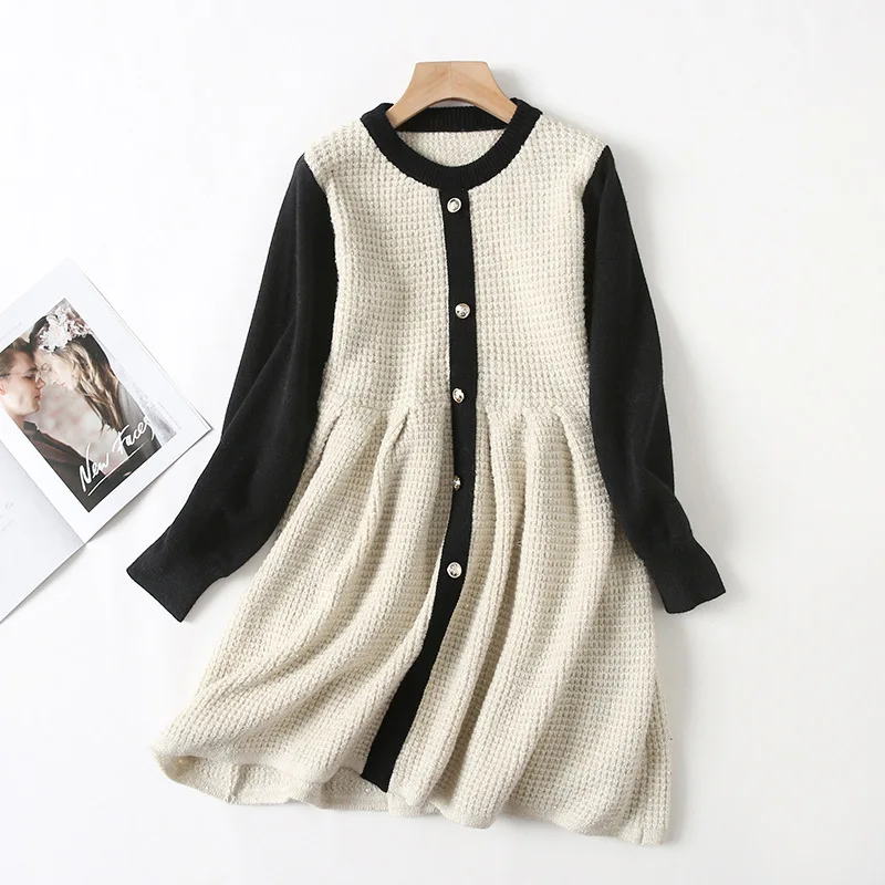 

A Generation of French Retro Sweater Dress Missy-Style Contrast Color Small Fragrant Dress Women's Entity