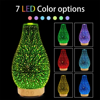 

100ml 3D Glass Ultrasound Aroma Diffuser Essential Oil Diffuser Aromatherapy Ultrasound Humidifier 7 Color-changing LEDs