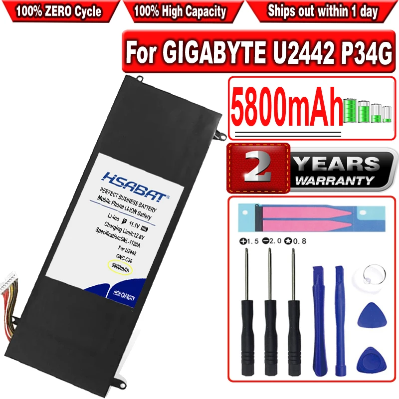 Аккумулятор HSABAT для ноутбука GIGABYTE U2442 U24F P34G U2442N U2442S U2442V U24 U24T U2442T V1 V2 5800 мач |
