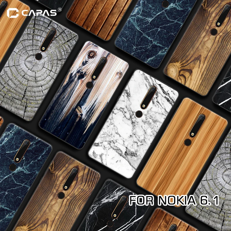 

For Nokia 6.1 / 6 2018 Case Cover Silicone Soft TPU Wood Wooden Stone Patterned Phone Case Protective Cover Shockproof