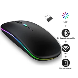 Rato sem fio recarregável rgb bluetooth compatível com 2.4g do rato do jogo do portátil silencioso rato recarregável para o diodo emissor de luz do computador