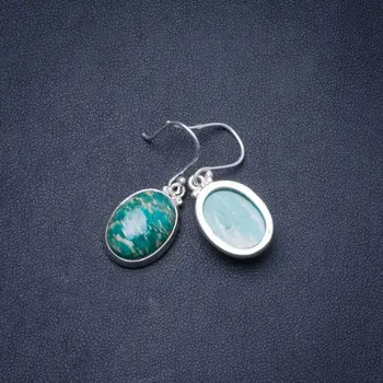 

Natural Amazonite Handmade Unique 925 Sterling Silver Earrings 1.25" Y0388
