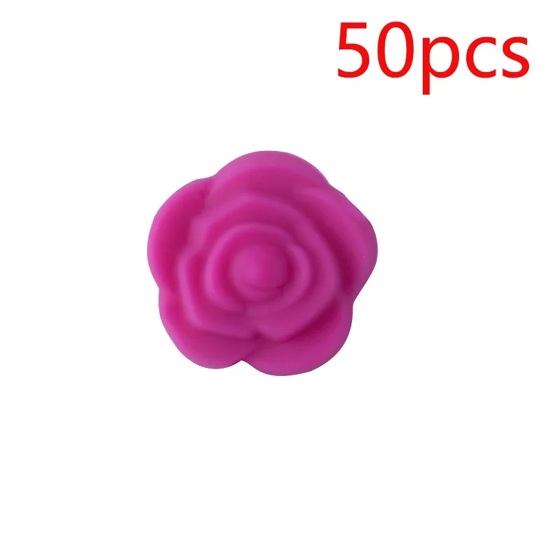 Розово-красный XCQGH, 50 шт., 20 мм, силиконовые, для детей, молярная роза, цветок, бисер, сделай сам, детский молярный прорезыватель, ожерелье, аксессуары, силиконовый Прорезыватель - Цвет: Розово-красный