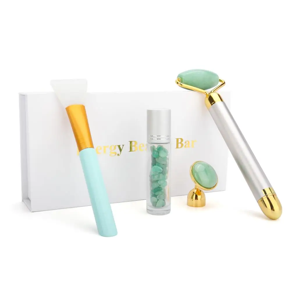 Green Electric Facial Jade Roller Set Vibrating Face Massager Roller Facial Lifting Skin Tightening