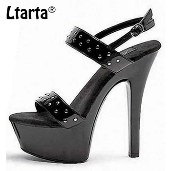 

LTARTA 15cm Heels New Style All-around Show Thin Fish Mouth Thin Heel Sandals Rivet Punk Wristband Buckle Women's Shoes LYP