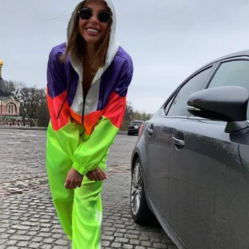 

Plus Size Two Piece Set Tracksuit Women Hooded Long Sleeve Streetwear Spring Colorful Joggers Matching Pants Club Outfits
