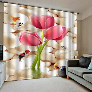 

stereoscopic curtains fish flower 3D Curtain Luxury Blackout Window Curtain Living Room Blackout curtain
