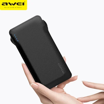 

AWEI Power Bank P51K Travel Portable Powerbank 10000mAh Built in Lightning Type C Micro Cable for Xiaomi