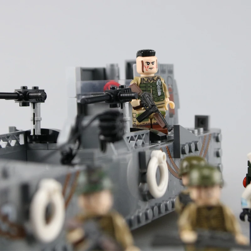 WW2 Military USA LCM3 Landing Boat Building Blocks USA Military navy soldiers Figures weapon Bricks