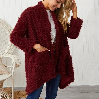 

Women Autumn Winter Faux Fur Coat Warm Soft Jacket 2020 New Female Plush Overcoat Casual Pocket Irregular hem cardigan Outerwear