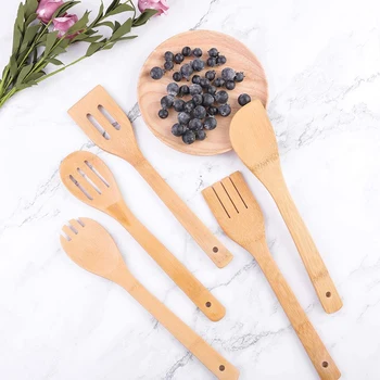 

9 Piece Bamboo Cutlery Set Kitchen Cooking Utensils Spoon Non-Stick Wooden Shovel Spoon Suitable for Home Kitchen