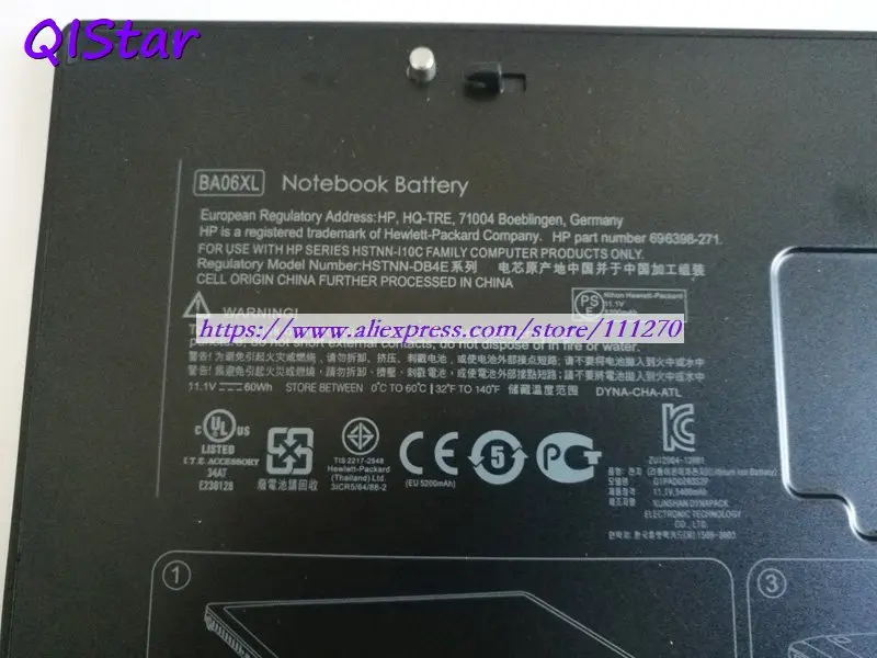 QISTAR 11,1 V 60Wh подлинный BA06XL HSTNN-DB4E Аккумулятор для ноутбука HP Elitebook Folio 9470m ноутбук компьютер