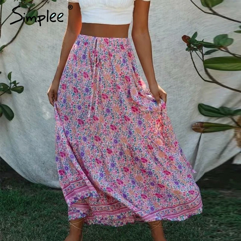 Simplee Женская длинная юбка с цветочным принтом в стиле бохо трапециевидной формы