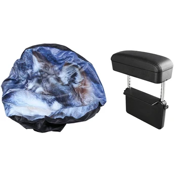 

1 Set Car Armset Storage Box Wireless Pad Storage Box & 1Pcs Car Style Tire Tyre Wheel Valve Covers