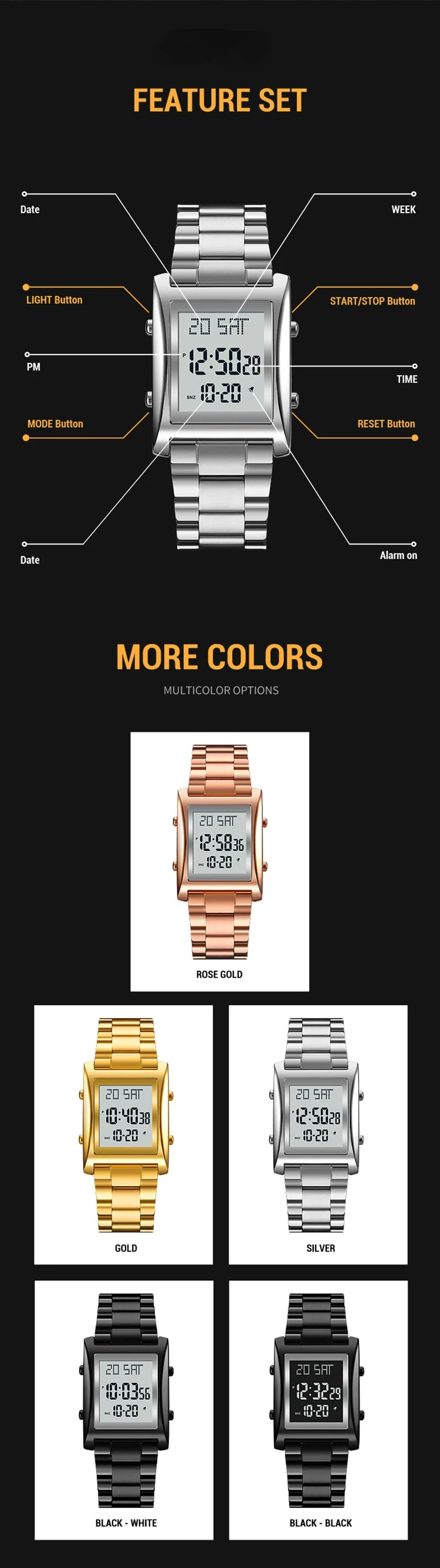 2021 New Fashion Mens Digital Watches Luminous Waterproof Male Clock Electronic Wristwatch Relogio Masculino Montre Homme Alarm digital wrist watch for men