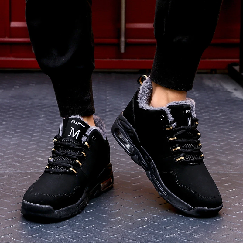Мужские зимние теплые модные кроссовки; дышащая мужская повседневная обувь; Мужская зимняя прогулочная обувь; уличная мужская обувь на плоской подошве; резиновая Мужская обувь черного цвета