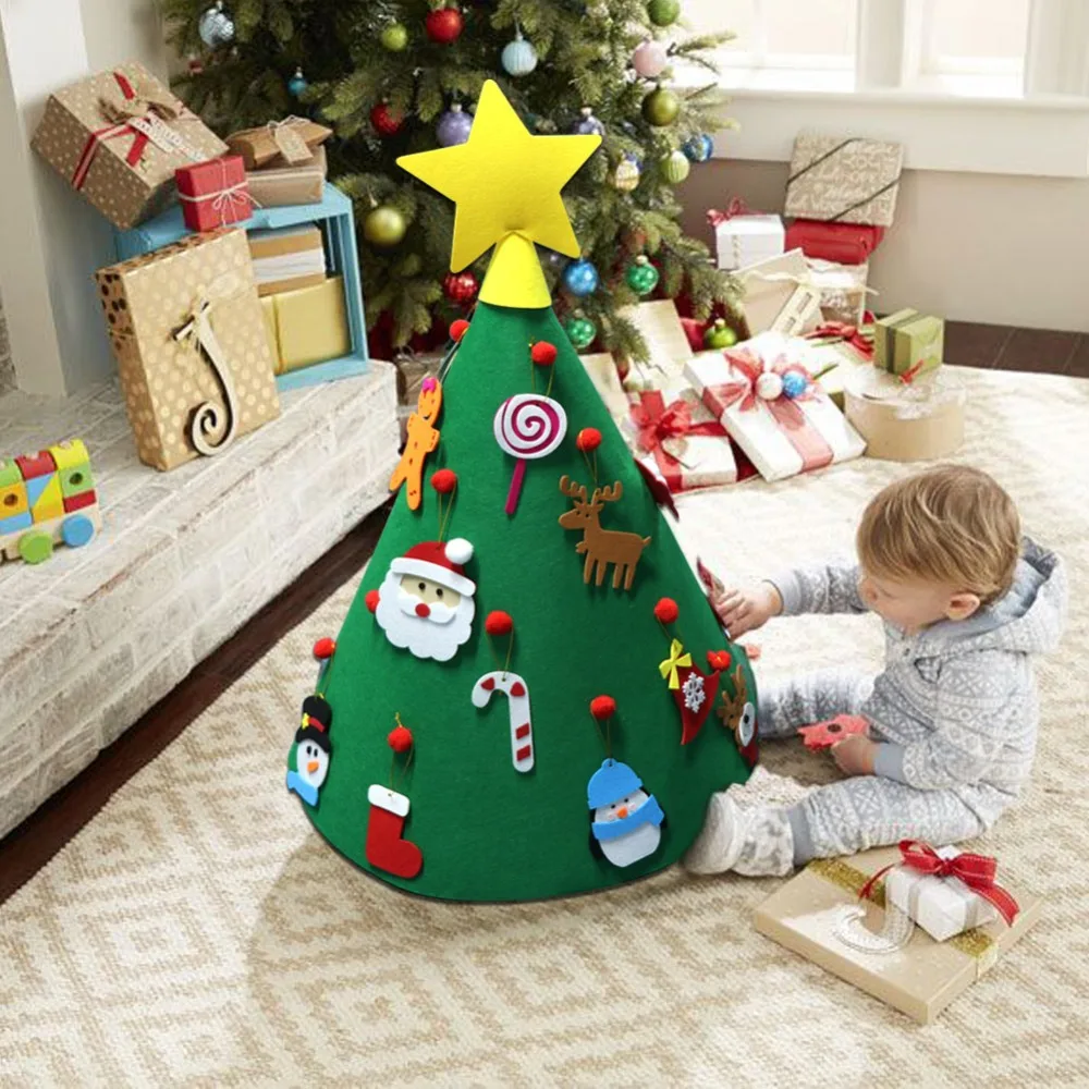 OurWarm 3D DIY Toddler Felt Christmas Tree with Santa Clause Snowman Ornaments Tree Toys Kids Gifts New Year Decorations Navidad