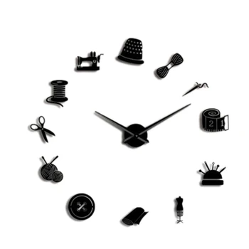 

Tailor Shop Decorative DIY Large Wall Clock for Living Room Vintage Sewing Machine Tools Mirror Giant Clock Wall Sticker 47Inch
