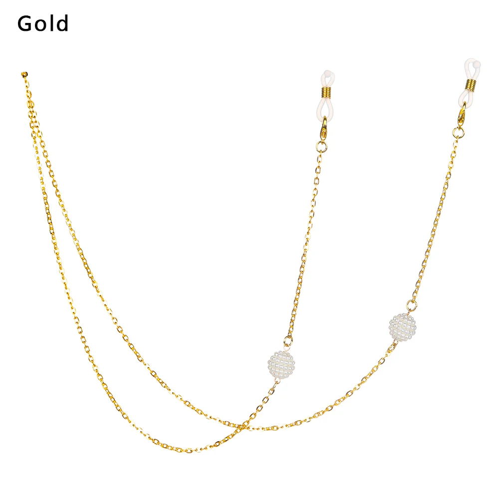 gold Модные бусины из искусственного жемчуга солнечные очки с цепочкой ремешок ожерелье металлические очки цепочка для очков шнур ремешок для очков для чтения - Цвет: gold