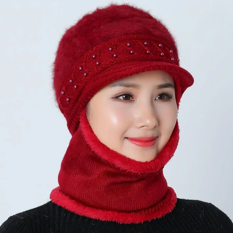 Зимние трикотажные изделия шарф женский Skullies вязаные шапочки зимние, шапки для женщин теплая маска Балаклава Толстая шерстяная Круглая Шапочка шляпа подарок матери