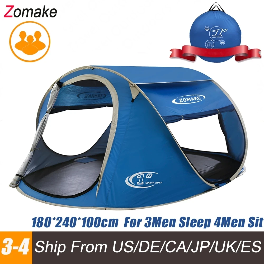 Zomakeビーチテントポップアップ大型自動インスタント軽量ハイキングキャンプテント3人用防水テント折りたたみ式