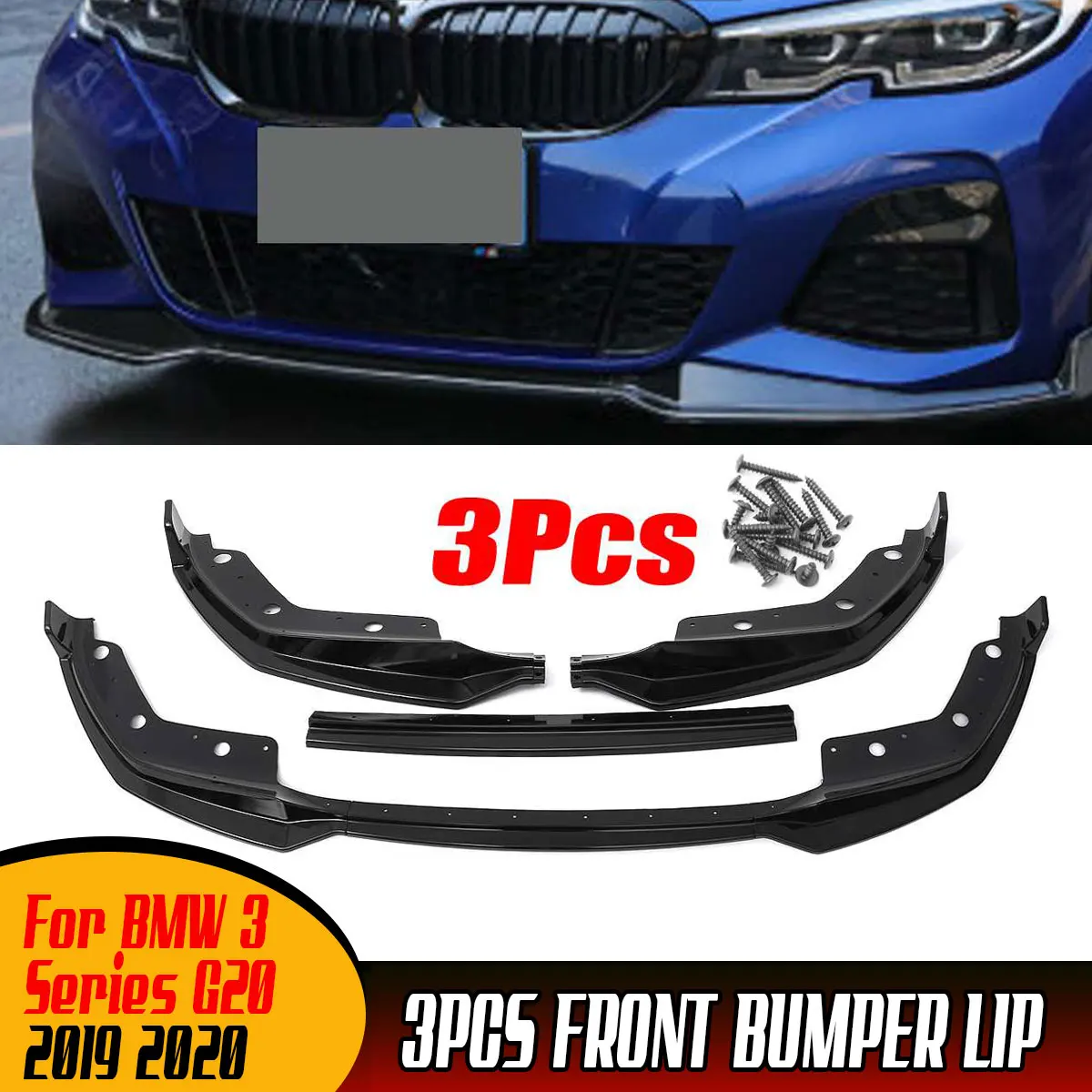 Car Bumper Spoiler MP Style 3x Car Front Bumper Lip Spoiler Body Kit Diffuser Protector Cover Deflector Lips For BMW 3 Series G20