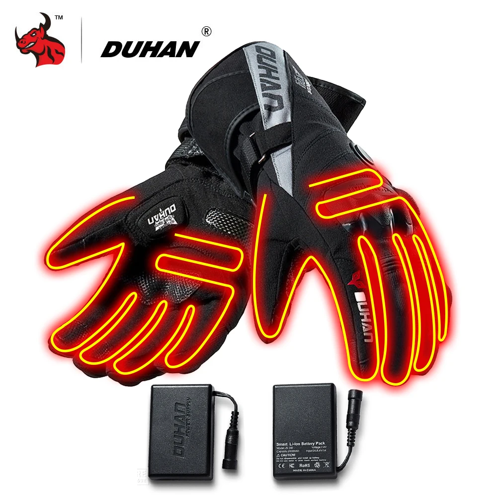 DUHAN, мотоциклетные перчатки, зимние, водонепроницаемые, с подогревом, Guantes, Moto, сенсорный экран, на батарейках, для езды на мотоцикле, для гонок, перчатки для верховой езды, M-2XL - Цвет: DS-1910 Gray