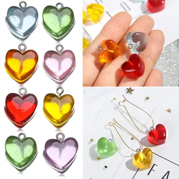 

10PCS Candy Color Necklace Handmade Transparent Earrings Resin Heart Charm Keychain Pendant DIY Handmade Jewelry Accessories