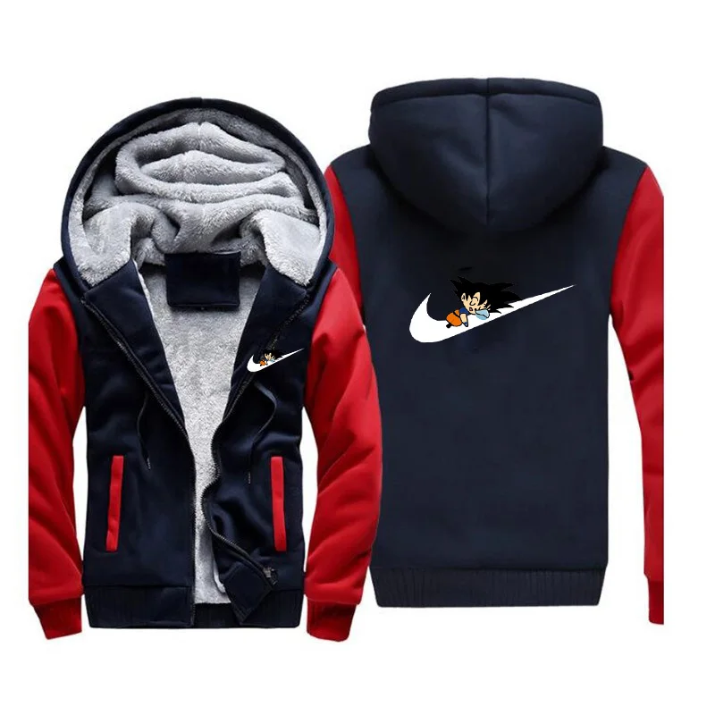 

winter Sweatshirts plus velvet thick keep warm zip coat men's Dragon Ball printed fashion Cardigan jacket men Casual hoodies