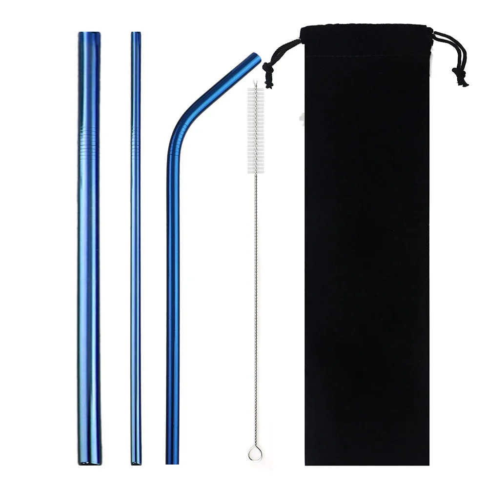 5Pcs Blue A 5 шт набор соломинок многоразовые, для питья соломы смузи металлические 304 соломка из нержавеющей стали с местом для хранения чистящее средство для сумок щетка для кружек 20/30 унций - Color: 5Pcs Blue A