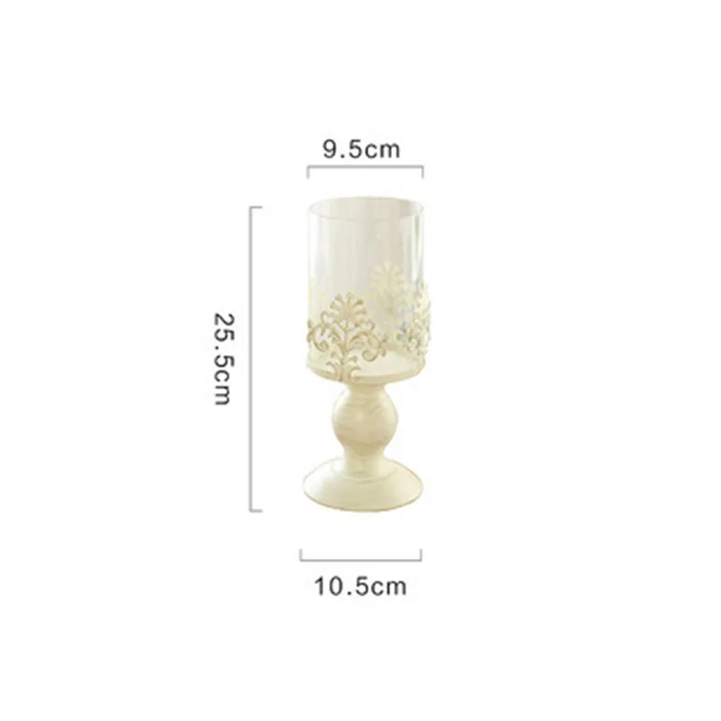 S Vintage Valentine's Day Home Decor Romantic Wedding Decoration White Candle Holders Tall Glass Candlesticks Metal Crafts 1pcs - Color: S