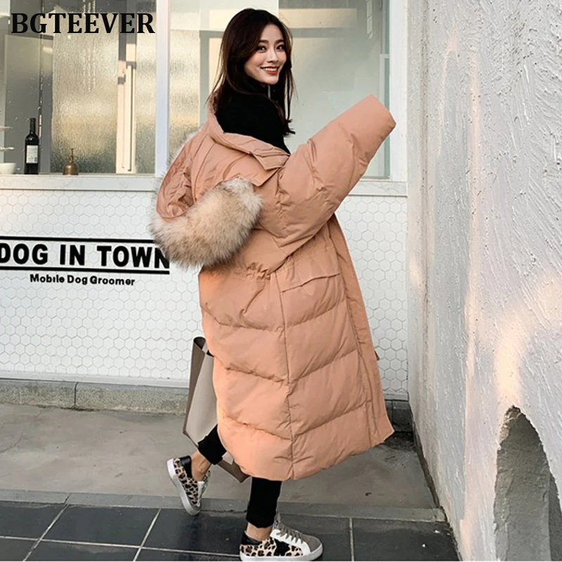BGTEEVER/Модная Свободная Женская пуховая куртка, пальто с капюшоном, теплое Утепленное зимнее пальто, негабаритная Женская стеганая парка, куртка