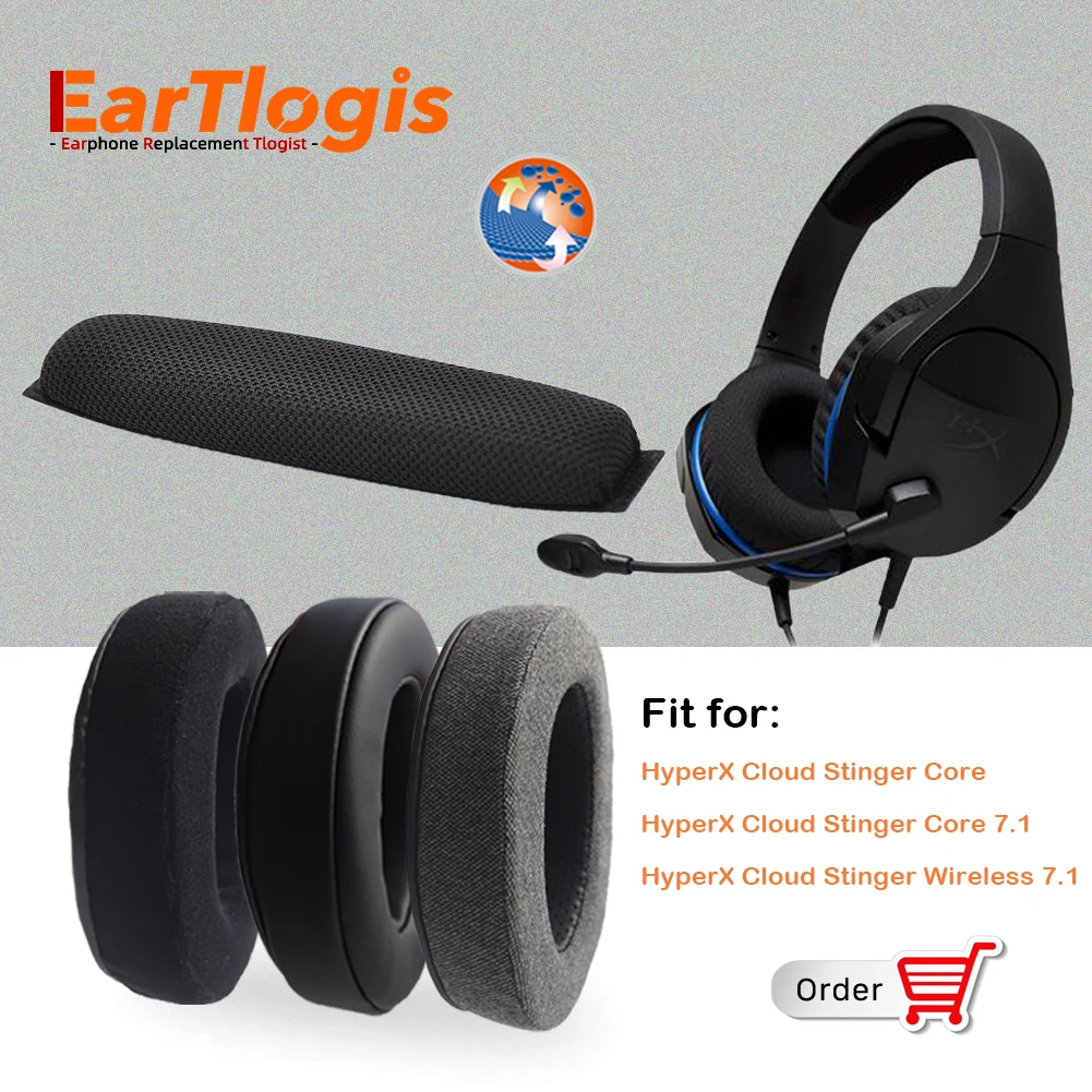 Eartlogis-peças de Reposição Grossas para Hyperx Cloud Stinger Fones de Ouvido sem Fio Core 7.1