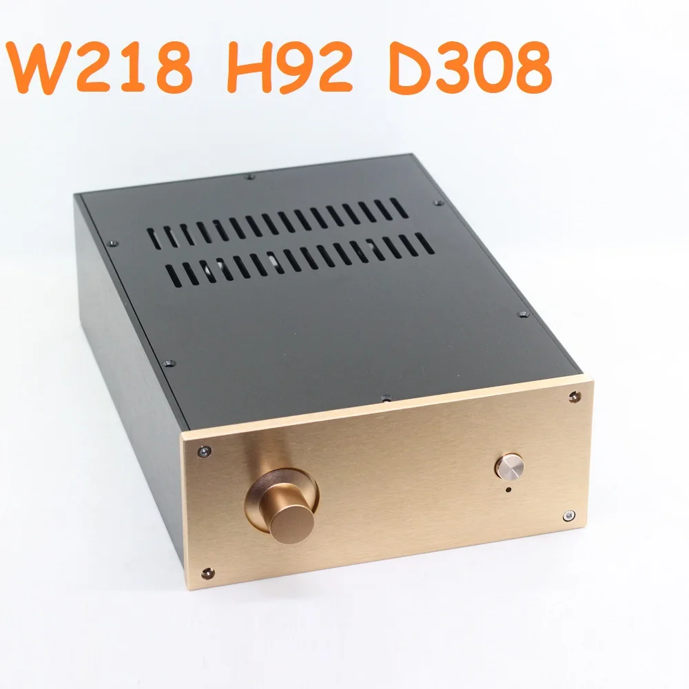 

W218 H92 Wire Drawing Gold Panel DAC Chassis Decoder Enclosure DIY Aluminum Tube Preamp Amplifier Housing Power Box Headphone