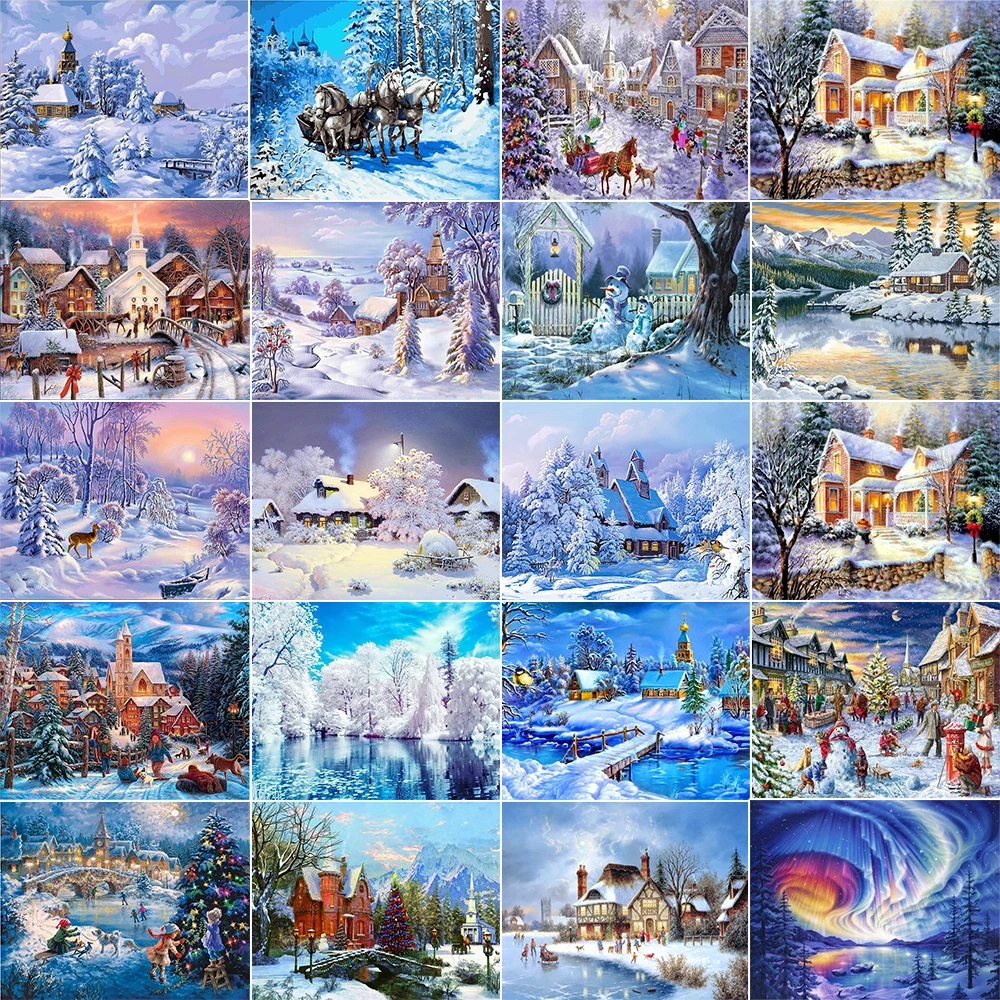 

AZQSD Diamond Painting Landscape Winter Diamond Embroidery Snow Scenery Needlework Full Square Mosaic Cross Stitch Wall Decor