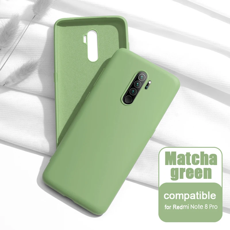 for Note8Pro Green Чехол для Xiaomi Redmi Note 8/Note 8 Pro жидкий силиконовый мягкий чехол для Redmi Note 8 задняя крышка и закаленное стекло - Цвет: for Note8Pro Green