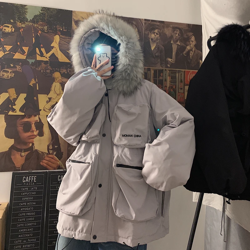 UYUK2019 новые зимние повседневные свободные модные тенденции в длинная куртка с капюшоном, меховой воротник Для мужчин куртка на подкладке из хлопка Одежда Masculino