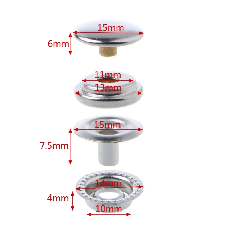 100 Pcs Stainless Steel Snap Fastener Press Stud Cap Button Marine Boat Canvas