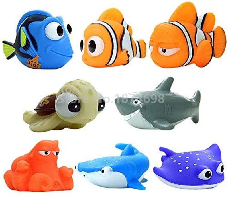 Ensemble De 8 Jouets De Bain Pour Bebe Clown Fish Friends Marlin Fluke Hank Poulpe Destinee Carapuce Tortue Bruce Requin Aliexpress