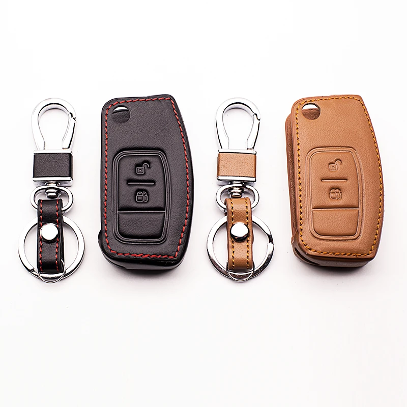 

High quality leather key chain ring cover case holder for Ford Fiesta Focus 2 Mondeo Ecosport Kuga Escape ,2 Buttons Fold key