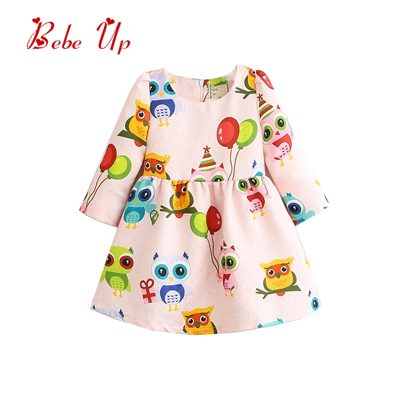 Платье с длинными рукавами и рисунком для маленьких девочек детское осенне-весеннее платье розовое праздничное платье с изображением совы для малышей дизайнерская детская одежда