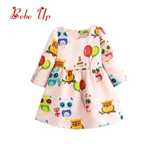 Платье с длинными рукавами и рисунком для маленьких девочек детское осенне-весеннее платье розовое праздничное платье с изображением совы для малышей дизайнерская детская одежда