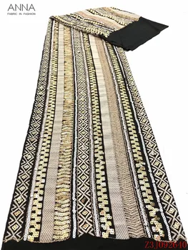

Anna african heavy duty handmade beaded lace fabric 2020 high quality embroidery french golden sequins laces fabrics 5 yards/pcs